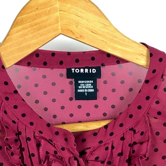 Torrid Women's Red Sheer Polka Dot Blouse 1094 - Picture 5 of 7